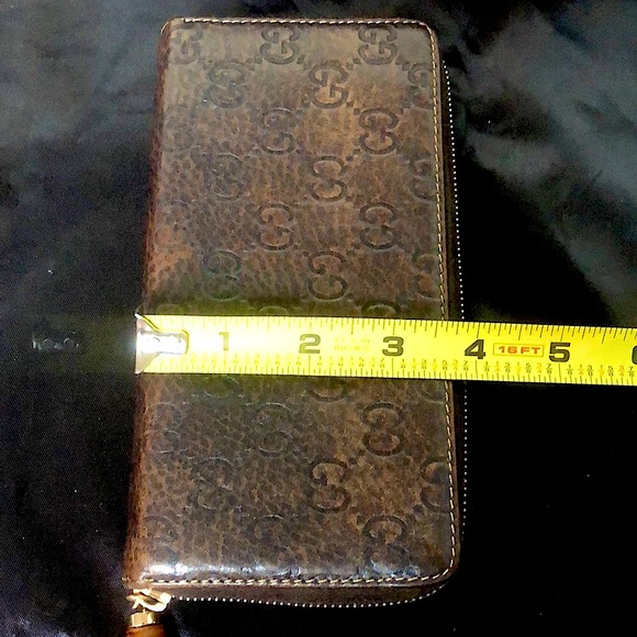 GUCCI Guccissima Brown Leather GG Continental Wallet W/ Bamboo Zipper Pull - Picture 15 of 17